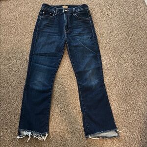 MOTHER Dark Blue Ankle Jeans with Frayed Hem